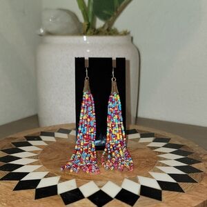 Vibrant Multicolor Beaded Tassel Earrings